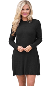 BY27712-2 Black High Neck Long Sleeve Knit Sweater Dress